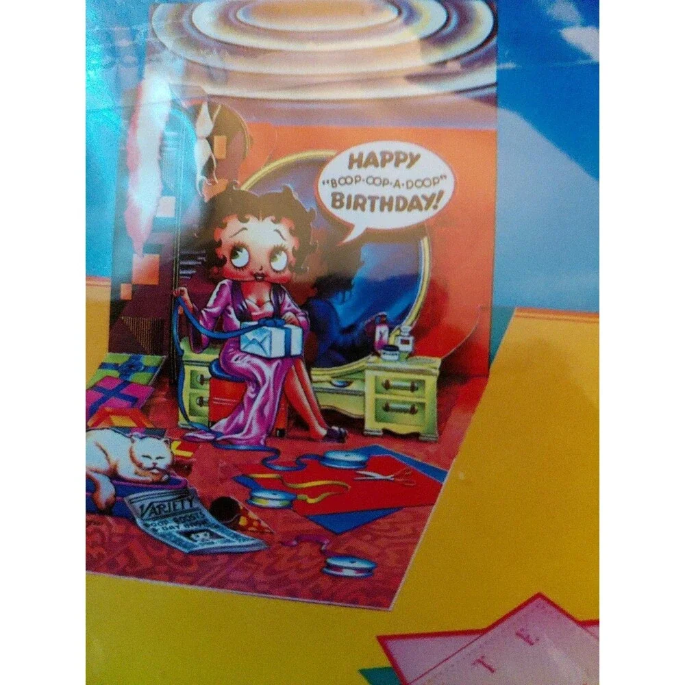NEW RARE VTG 1985 BETTY BOOP 3-D BIRTHDAY CARD BETTY'S BIRTHDAY BASH POP SHOTS!!